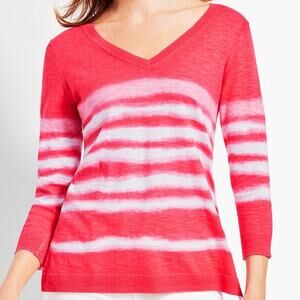 Talbots Tie-Dye Striped V-Neck Lightweight Pullover Sweater Sz XL Preppy Cottage